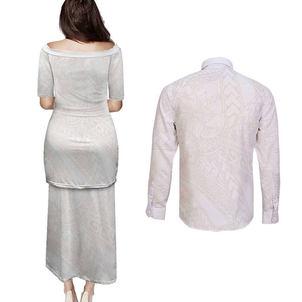 Samoa Lotu Tamaiti Ivory Couples Matching Puletasi and Long Sleeve Button Shirt Teuila Tatau - Polynesian Pride