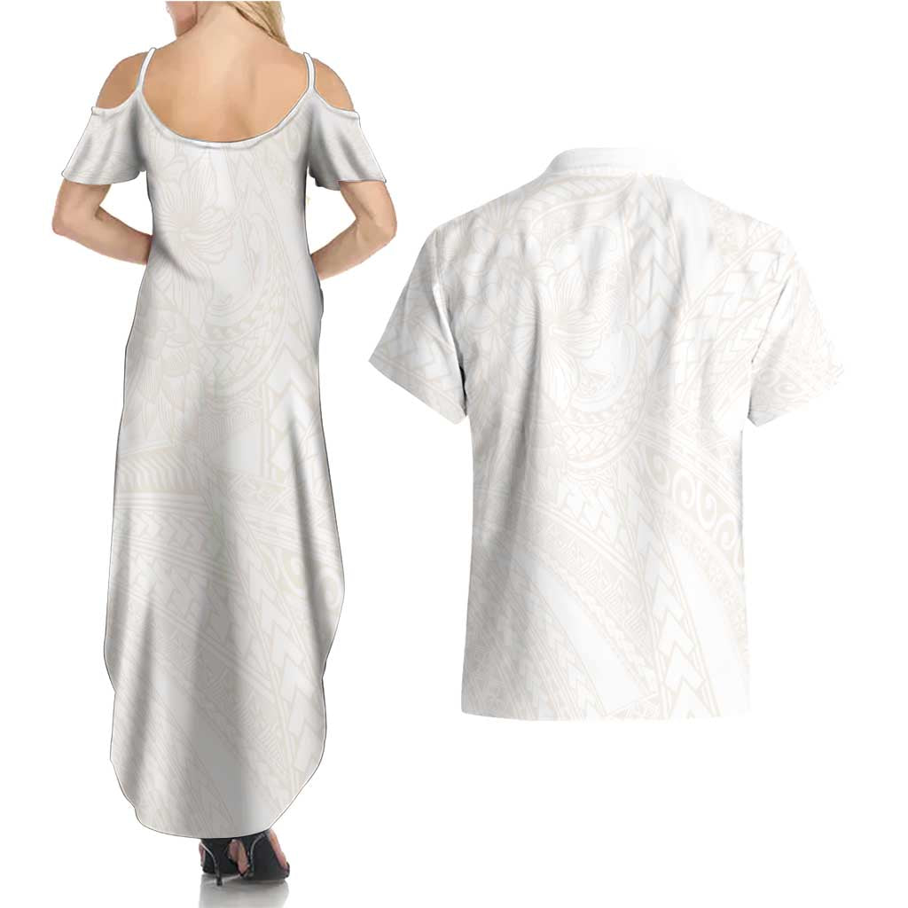 Samoa Lotu Tamaiti Ivory Couples Matching Summer Maxi Dress and Hawaiian Shirt Teuila Tatau - Polynesian Pride