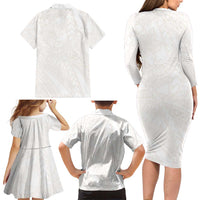 Samoa Lotu Tamaiti Ivory Family Matching Long Sleeve Bodycon Dress and Hawaiian Shirt Teuila Tatau LT7 - Polynesian Pride