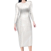 Samoa Lotu Tamaiti Ivory Family Matching Long Sleeve Bodycon Dress and Hawaiian Shirt Teuila Tatau LT7 Mom's Dress Ivory - Polynesian Pride