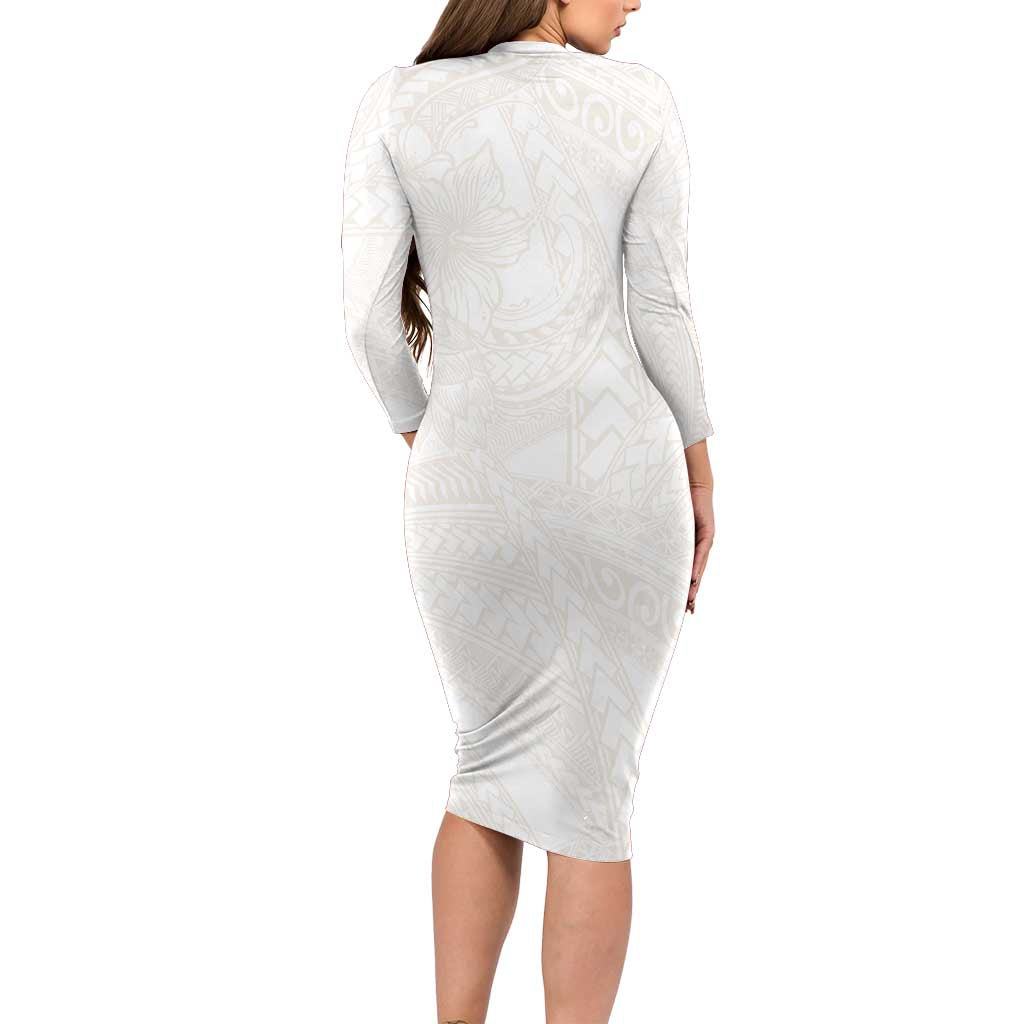 Samoa Lotu Tamaiti Ivory Family Matching Long Sleeve Bodycon Dress and Hawaiian Shirt Teuila Tatau LT7 - Polynesian Pride