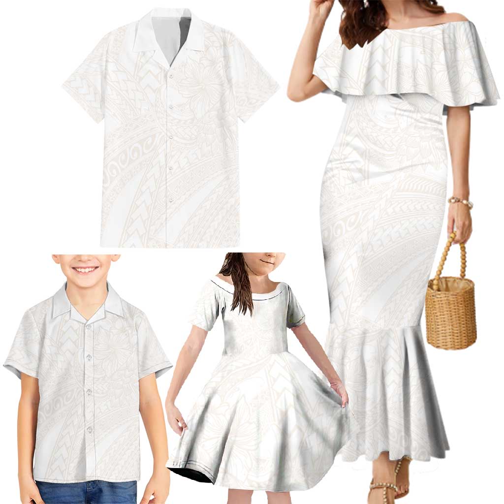 Samoa Lotu Tamaiti Ivory Family Matching Mermaid Dress and Hawaiian Shirt Teuila Tatau - Polynesian Pride