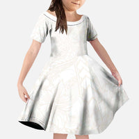 Samoa Lotu Tamaiti Ivory Family Matching Off The Shoulder Long Sleeve Dress and Hawaiian Shirt Teuila Tatau LT7 Daughter's Dress Ivory - Polynesian Pride
