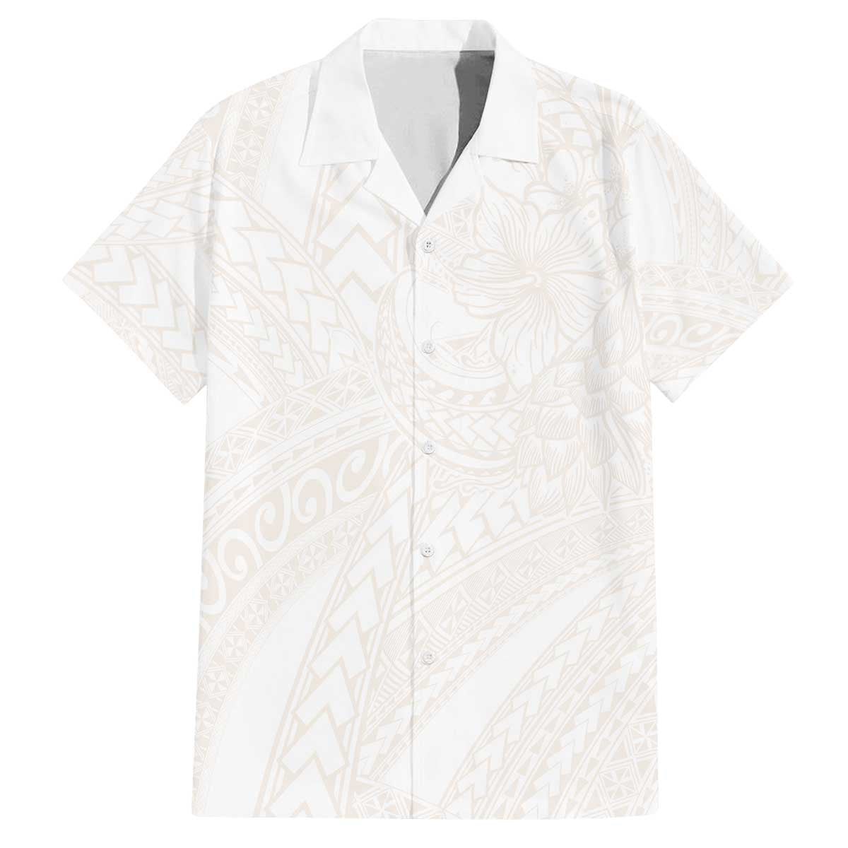 Samoa Lotu Tamaiti Ivory Family Matching Off The Shoulder Long Sleeve Dress and Hawaiian Shirt Teuila Tatau LT7 Dad's Shirt - Short Sleeve Ivory - Polynesian Pride