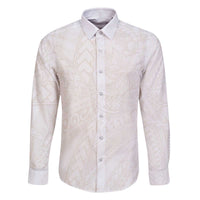 Samoa Lotu Tamaiti Ivory Family Matching Off The Shoulder Long Sleeve Dress and Hawaiian Shirt Teuila Tatau LT7 Dad's Shirt - Long Sleeve Ivory - Polynesian Pride