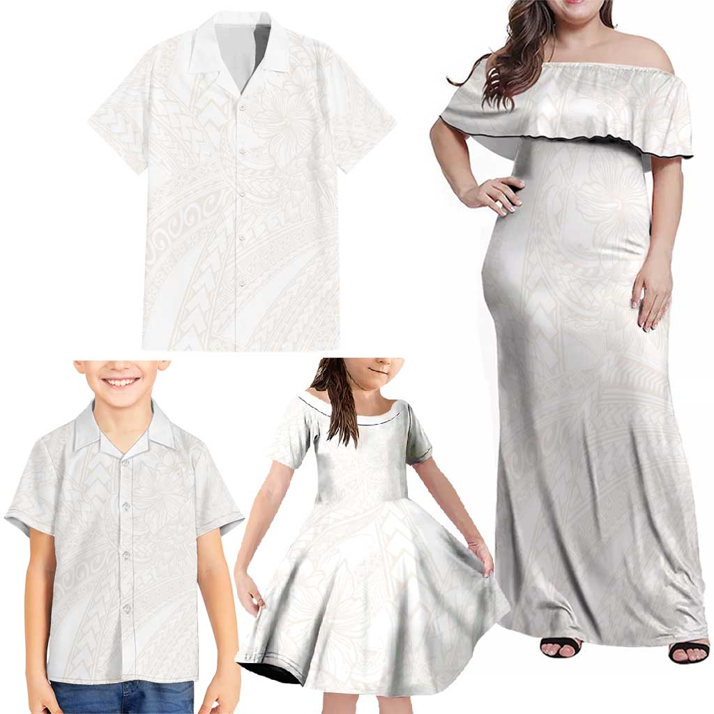 Samoa Lotu Tamaiti Ivory Family Matching Off Shoulder Maxi Dress and Hawaiian Shirt Teuila Tatau LT7 - Polynesian Pride