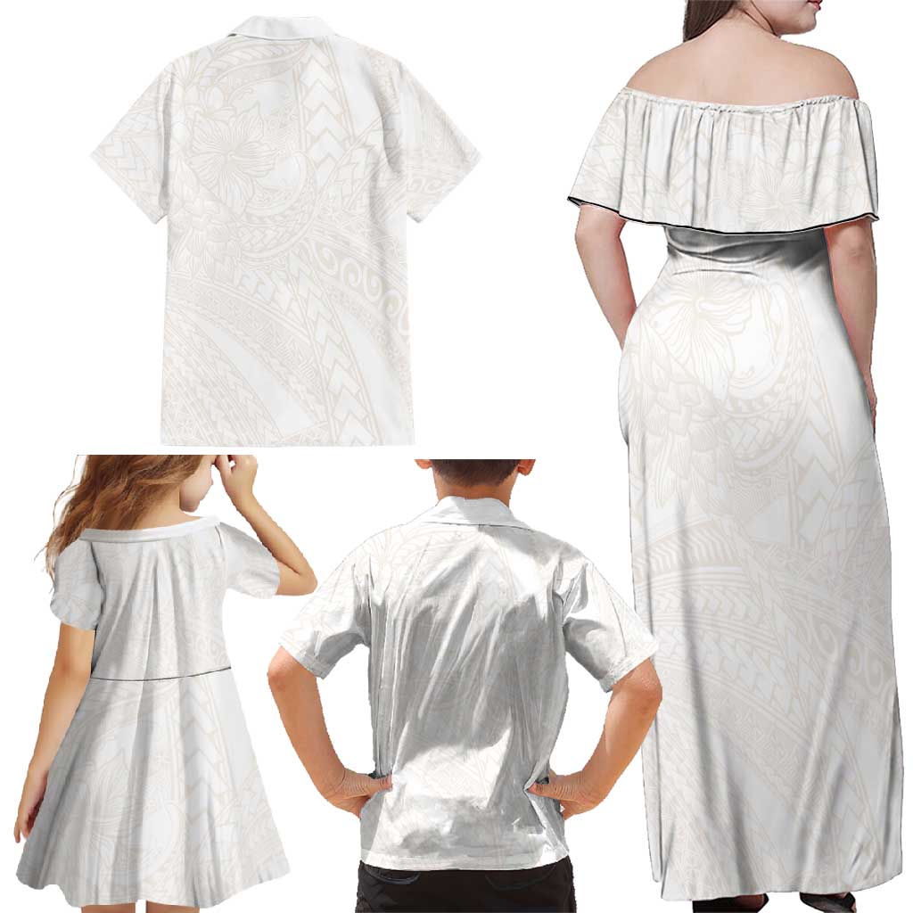 Samoa Lotu Tamaiti Ivory Family Matching Off Shoulder Maxi Dress and Hawaiian Shirt Teuila Tatau LT7 - Polynesian Pride
