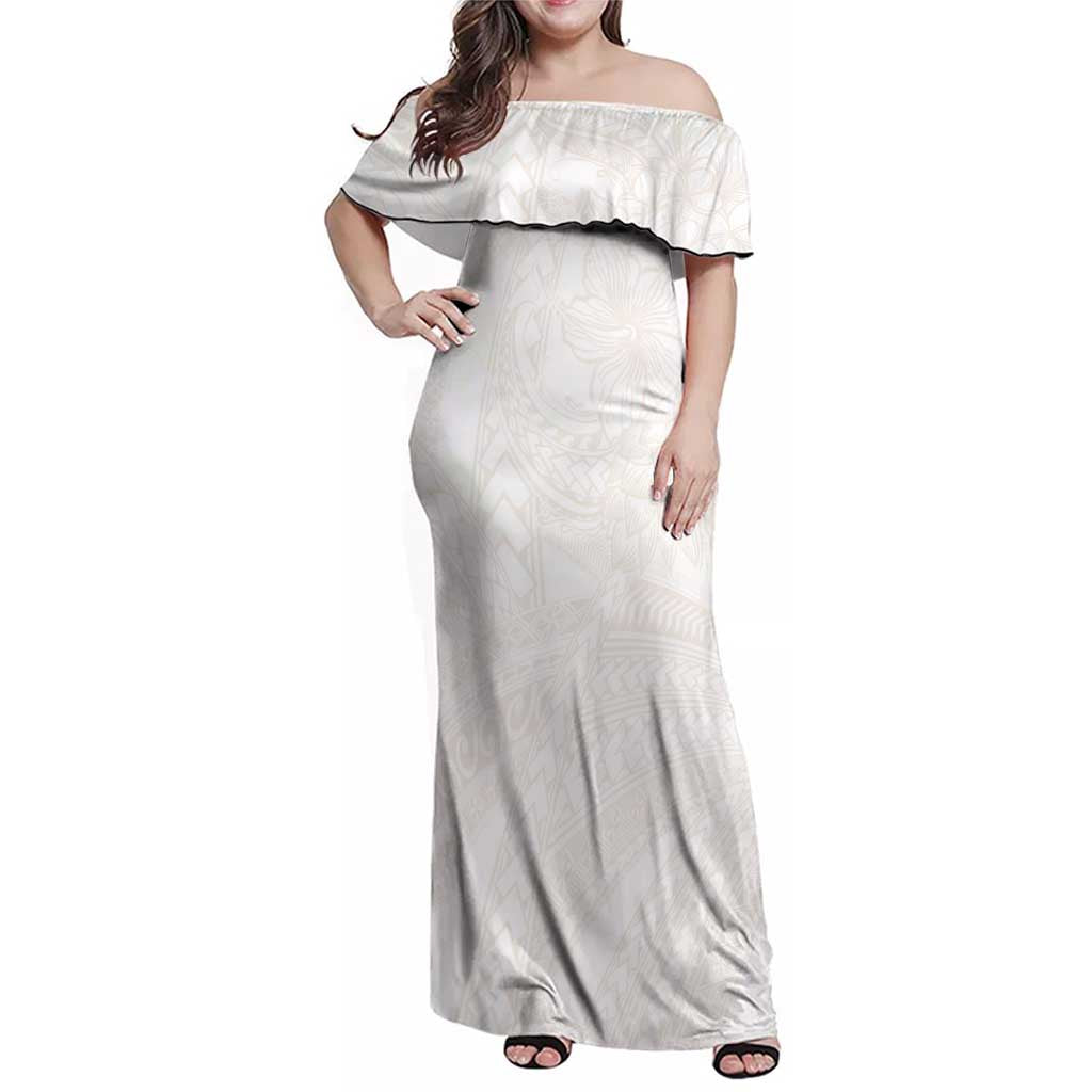 Samoa Lotu Tamaiti Ivory Family Matching Off Shoulder Maxi Dress and Hawaiian Shirt Teuila Tatau LT7 Mom's Dress Ivory - Polynesian Pride