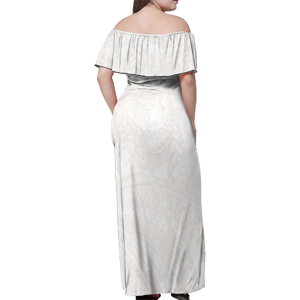 Samoa Lotu Tamaiti Ivory Family Matching Off Shoulder Maxi Dress and Hawaiian Shirt Teuila Tatau LT7 - Polynesian Pride