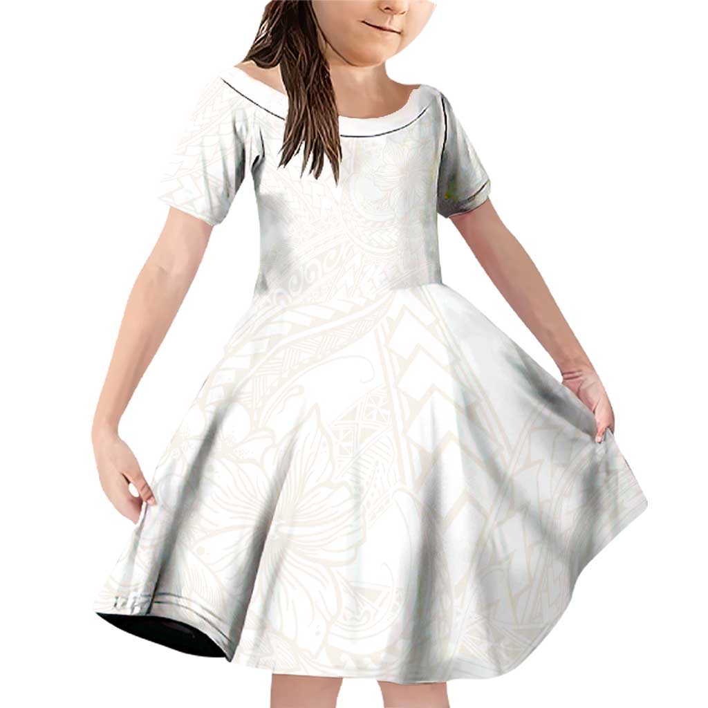 Samoa Lotu Tamaiti Ivory Family Matching Off Shoulder Short Dress and Hawaiian Shirt Teuila Tatau LT7 Daughter's Dress Ivory - Polynesian Pride