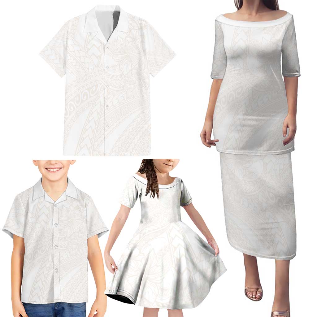 Samoa Lotu Tamaiti Ivory Family Matching Puletasi and Hawaiian Shirt Teuila Tatau LT7 - Polynesian Pride