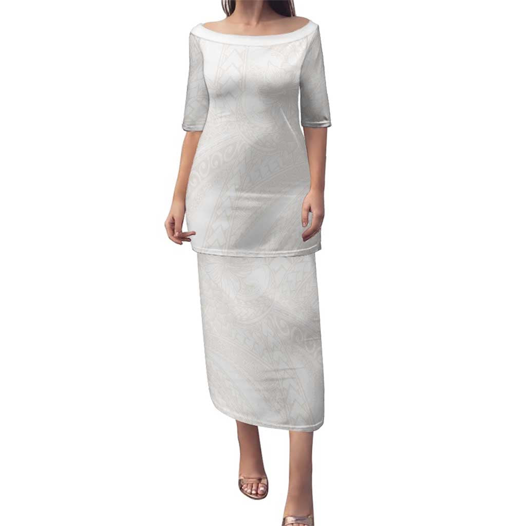 Samoa Lotu Tamaiti Ivory Family Matching Puletasi and Hawaiian Shirt Teuila Tatau LT7 Mom's Dress Ivory - Polynesian Pride