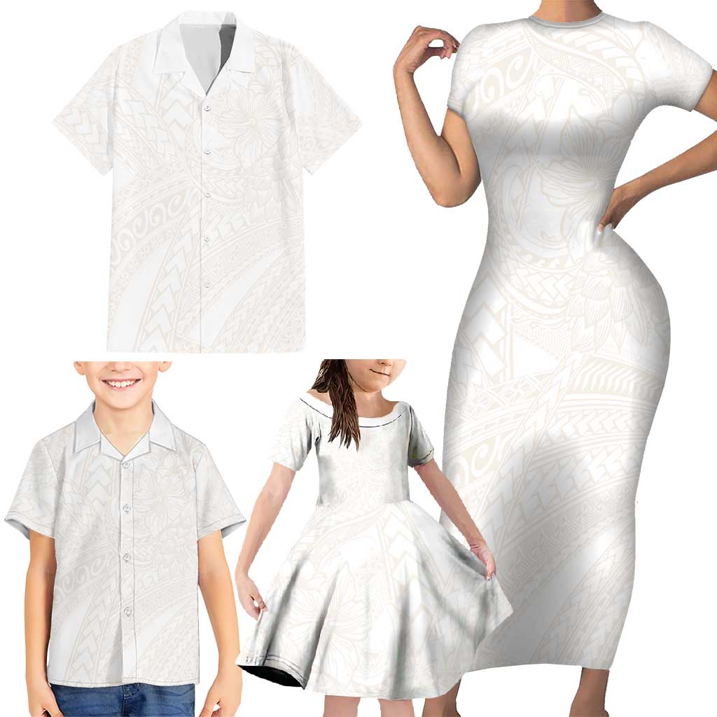 Samoa Lotu Tamaiti Ivory Family Matching Short Sleeve Bodycon Dress and Hawaiian Shirt Teuila Tatau LT7 - Polynesian Pride