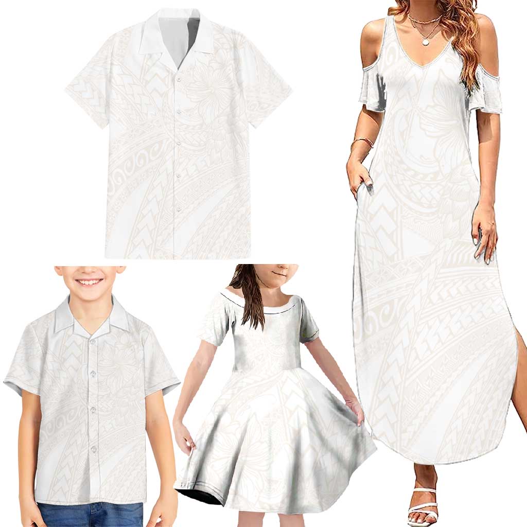 Samoa Lotu Tamaiti Ivory Family Matching Summer Maxi Dress and Hawaiian Shirt Teuila Tatau LT7 - Polynesian Pride