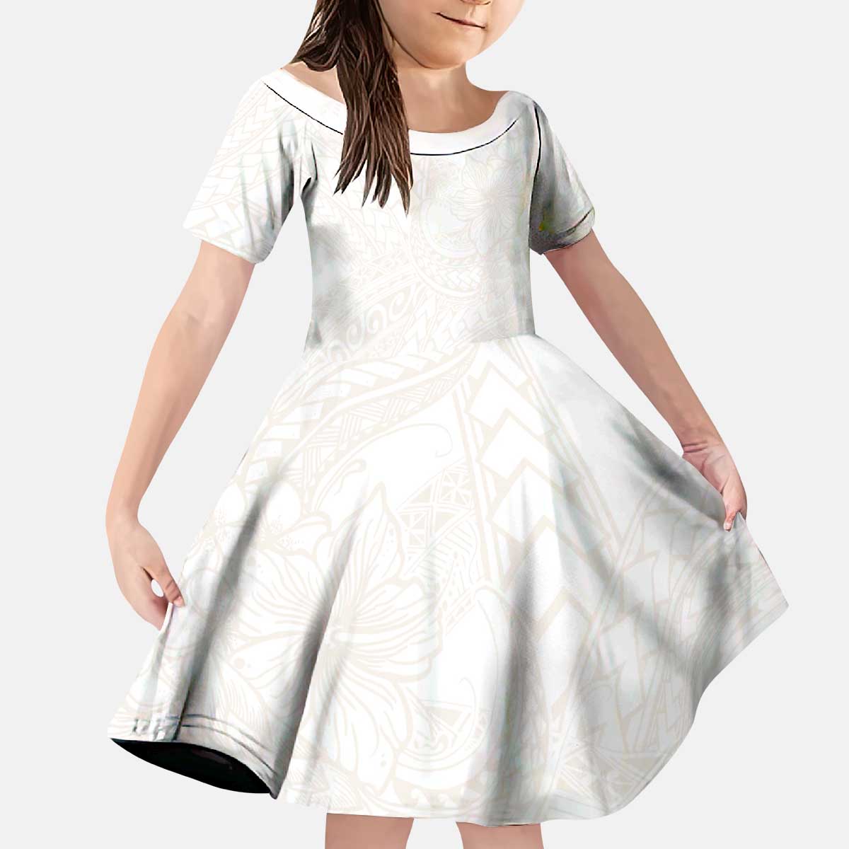 Samoa Lotu Tamaiti Ivory Kid Short Sleeve Dress Teuila Tatau - Polynesian Pride