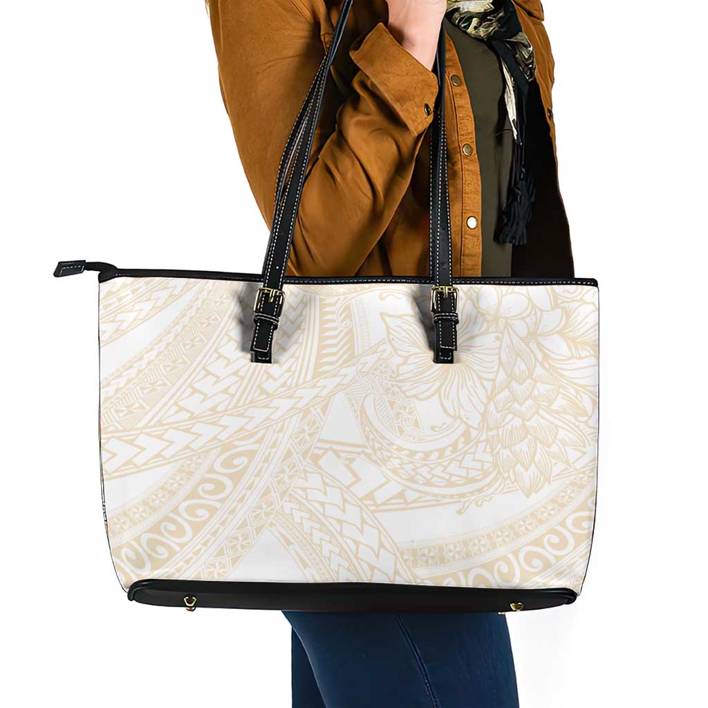 Samoa Lotu Tamaiti Ivory Leather Tote Bag Teuila Tatau - Polynesian Pride