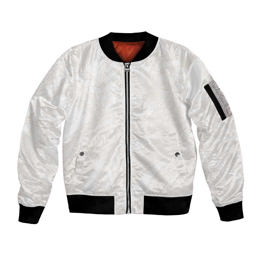 Samoa Lotu Tamaiti Ivory Sleeve Zip Bomber Jacket Teuila Tatau - Polynesian Pride