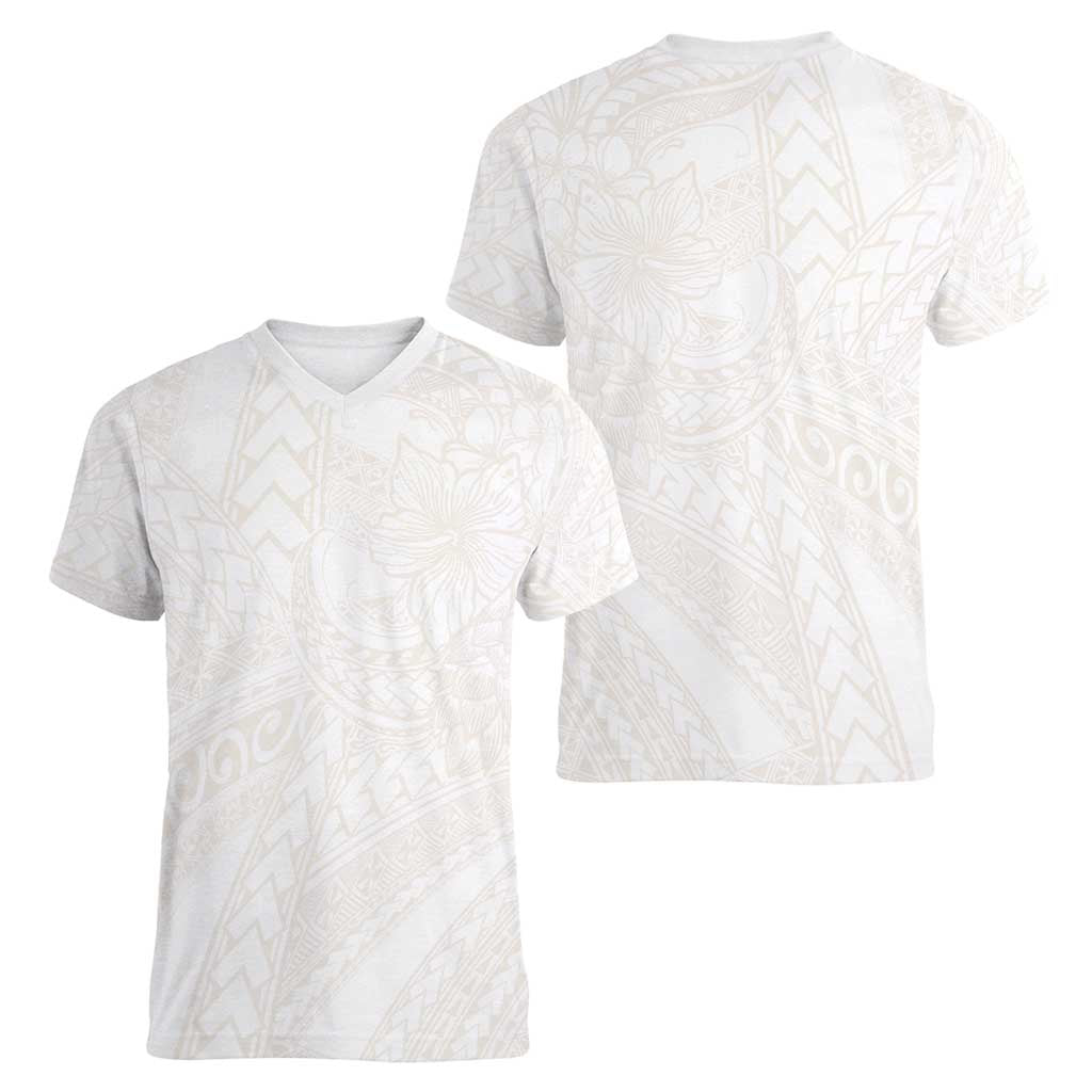 Samoa Lotu Tamaiti Ivory Women V-Neck T-Shirt Teuila Tatau - Polynesian Pride