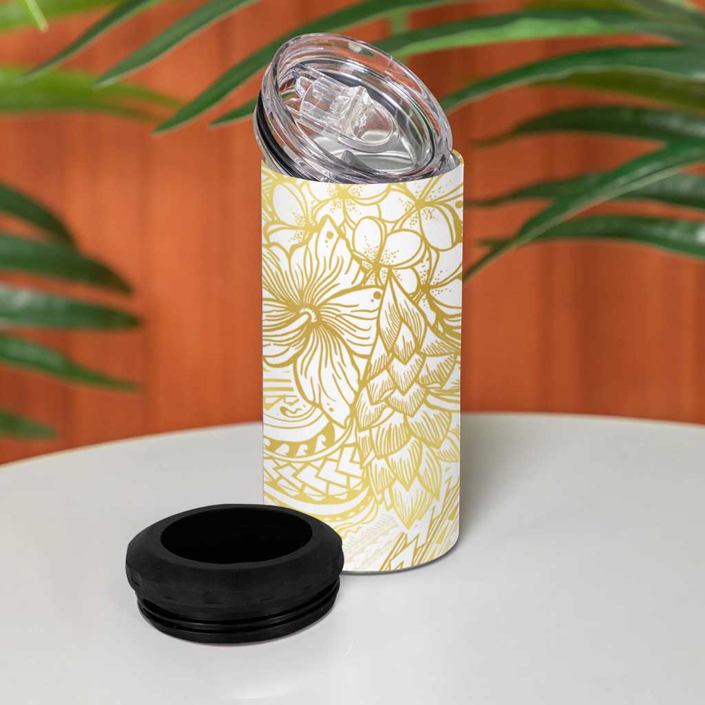 Samoa Lotu Tamaiti Gold 4 in 1 Can Cooler Tumbler Teuila Tatau - Polynesian Pride