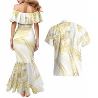 Samoa Lotu Tamaiti Gold Couples Matching Mermaid Dress and Hawaiian Shirt Teuila Tatau LT7 - Polynesian Pride