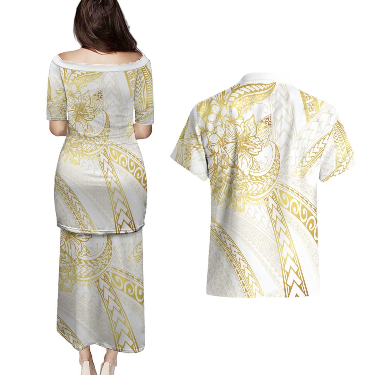 Samoa Lotu Tamaiti Gold Couples Matching Puletasi and Hawaiian Shirt Teuila Tatau - Polynesian Pride