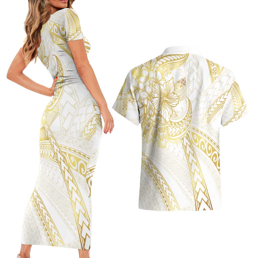 Samoa Lotu Tamaiti Gold Couples Matching Short Sleeve Bodycon Dress and Hawaiian Shirt Teuila Tatau LT7 - Polynesian Pride