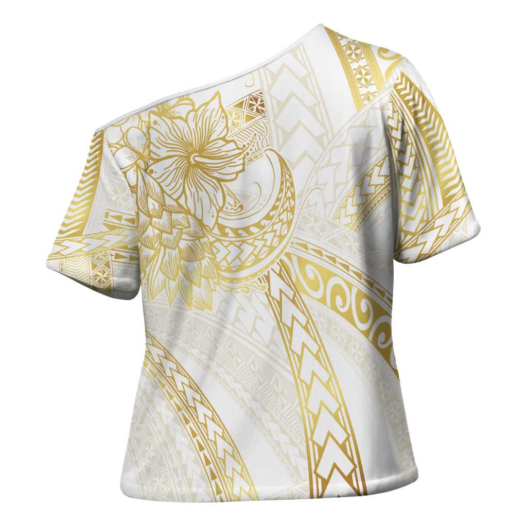 Samoa Lotu Tamaiti Gold Cross Shoulder Shirt Teuila Tatau - Polynesian Pride