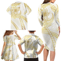 Samoa Lotu Tamaiti Gold Family Matching Long Sleeve Bodycon Dress and Hawaiian Shirt Teuila Tatau LT7 - Polynesian Pride