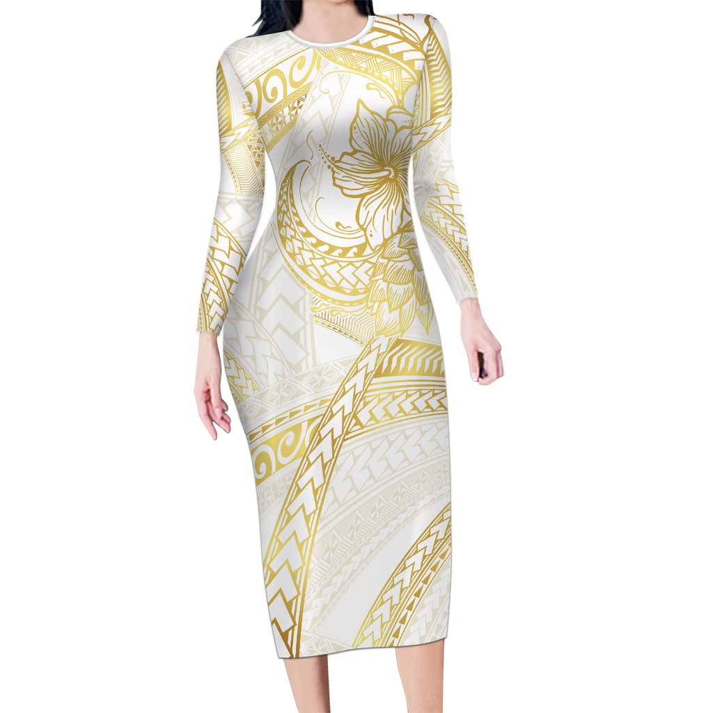 Samoa Lotu Tamaiti Gold Family Matching Long Sleeve Bodycon Dress and Hawaiian Shirt Teuila Tatau LT7 Mom's Dress Gold - Polynesian Pride