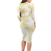 Samoa Lotu Tamaiti Gold Family Matching Long Sleeve Bodycon Dress and Hawaiian Shirt Teuila Tatau LT7 - Polynesian Pride