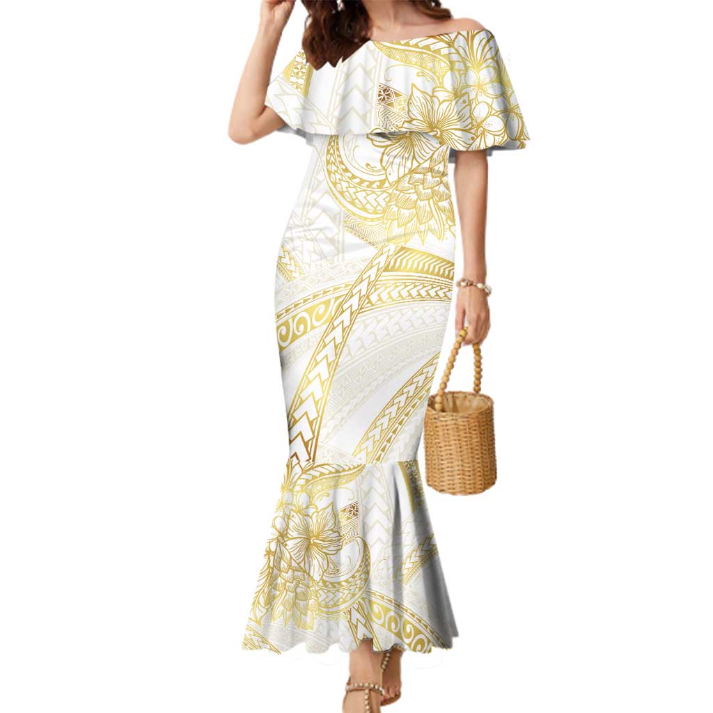 Samoa Lotu Tamaiti Gold Family Matching Mermaid Dress and Hawaiian Shirt Teuila Tatau LT7 Mom's Dress Gold - Polynesian Pride