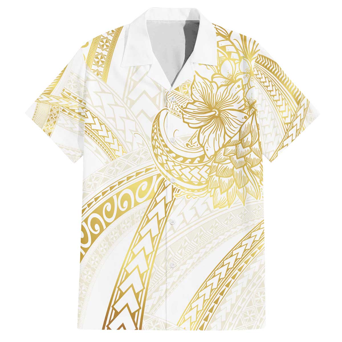 Samoa Lotu Tamaiti Gold Family Matching Off The Shoulder Long Sleeve Dress and Hawaiian Shirt Teuila Tatau LT7 Dad's Shirt - Short Sleeve Gold - Polynesian Pride