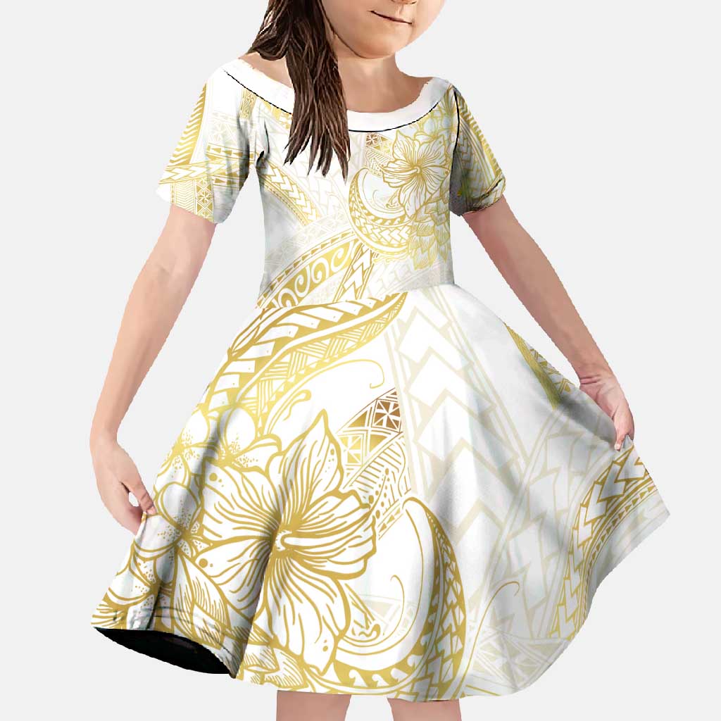 Samoa Lotu Tamaiti Gold Family Matching Off Shoulder Maxi Dress and Hawaiian Shirt Teuila Tatau LT7 Daughter's Dress Gold - Polynesian Pride
