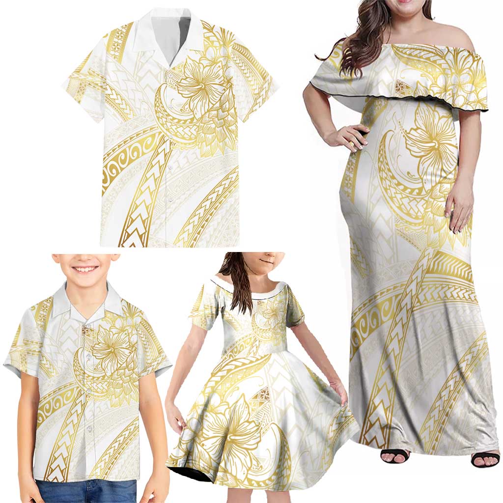 Samoa Lotu Tamaiti Gold Family Matching Off Shoulder Maxi Dress and Hawaiian Shirt Teuila Tatau LT7 - Polynesian Pride