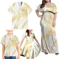Samoa Lotu Tamaiti Gold Family Matching Off Shoulder Maxi Dress and Hawaiian Shirt Teuila Tatau LT7 - Polynesian Pride