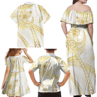 Samoa Lotu Tamaiti Gold Family Matching Off Shoulder Maxi Dress and Hawaiian Shirt Teuila Tatau LT7 - Polynesian Pride