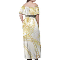 Samoa Lotu Tamaiti Gold Family Matching Off Shoulder Maxi Dress and Hawaiian Shirt Teuila Tatau LT7 - Polynesian Pride