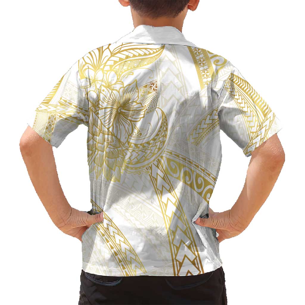 Samoa Lotu Tamaiti Gold Family Matching Off Shoulder Short Dress and Hawaiian Shirt Teuila Tatau LT7 - Polynesian Pride