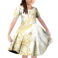 Samoa Lotu Tamaiti Gold Family Matching Off Shoulder Short Dress and Hawaiian Shirt Teuila Tatau LT7 Daughter's Dress Gold - Polynesian Pride