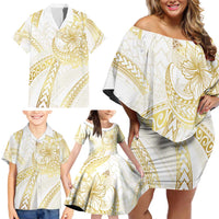 Samoa Lotu Tamaiti Gold Family Matching Off Shoulder Short Dress and Hawaiian Shirt Teuila Tatau LT7 - Polynesian Pride