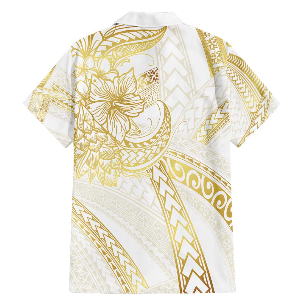 Samoa Lotu Tamaiti Gold Family Matching Off Shoulder Short Dress and Hawaiian Shirt Teuila Tatau LT7 - Polynesian Pride