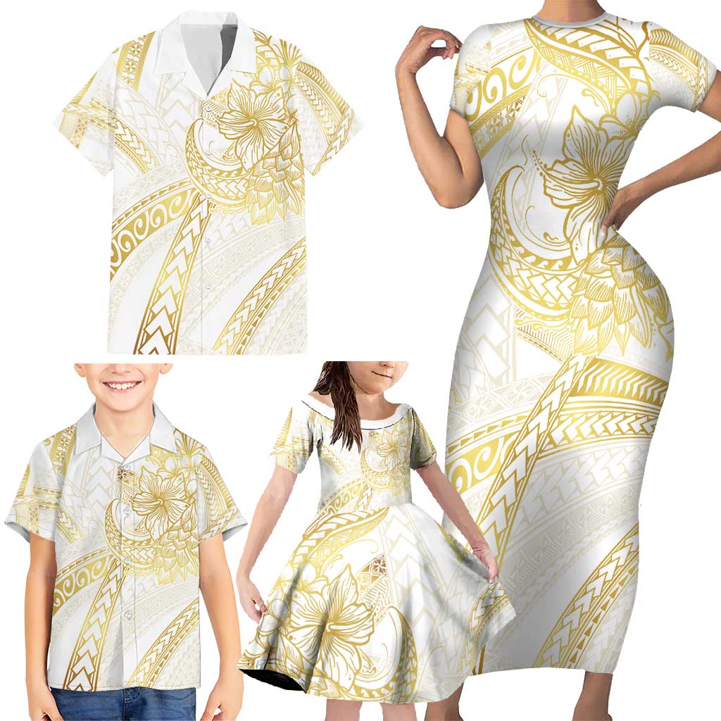 Samoa Lotu Tamaiti Gold Family Matching Short Sleeve Bodycon Dress and Hawaiian Shirt Teuila Tatau LT7 - Polynesian Pride