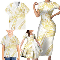 Samoa Lotu Tamaiti Gold Family Matching Short Sleeve Bodycon Dress and Hawaiian Shirt Teuila Tatau LT7 - Polynesian Pride