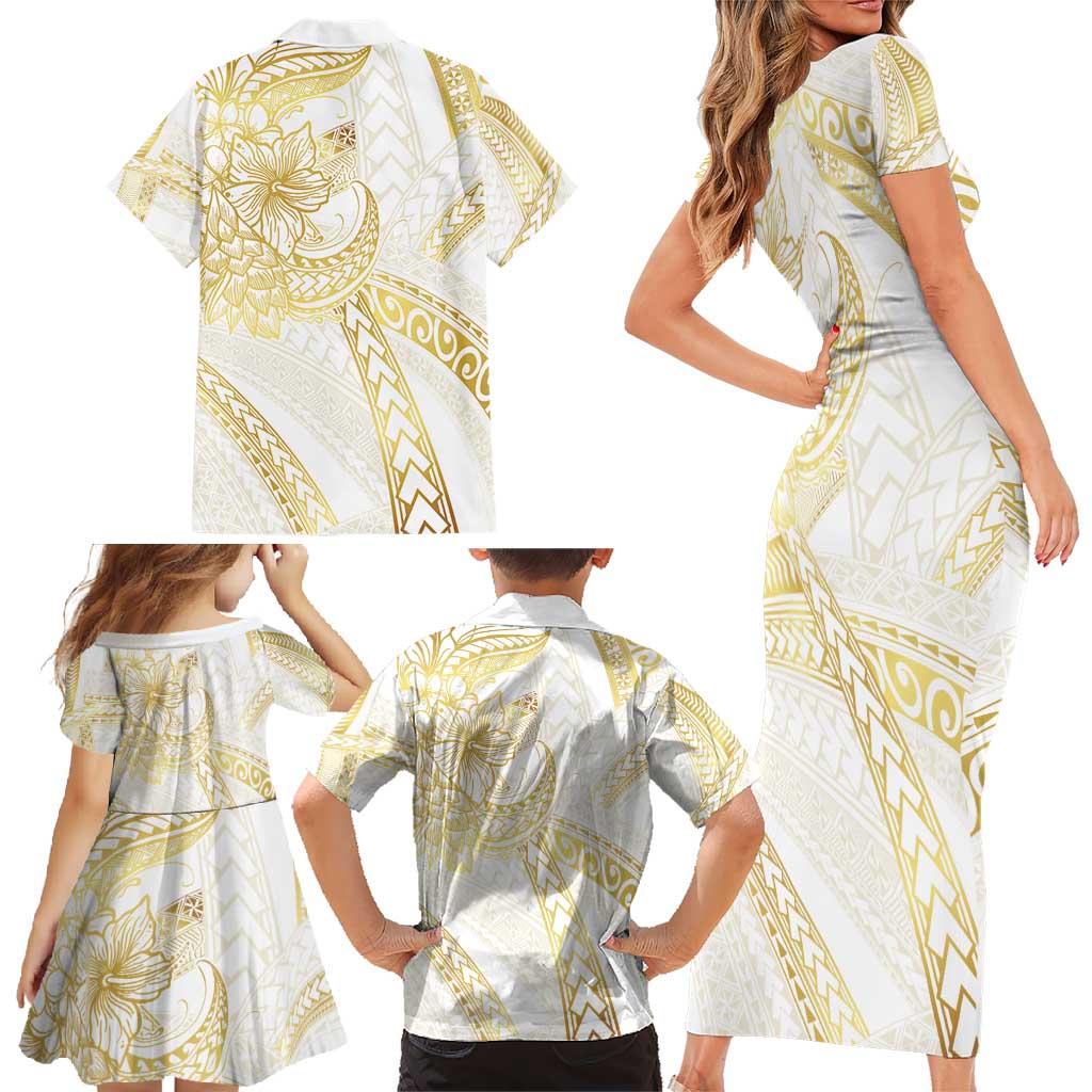 Samoa Lotu Tamaiti Gold Family Matching Short Sleeve Bodycon Dress and Hawaiian Shirt Teuila Tatau LT7 - Polynesian Pride