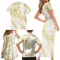 Samoa Lotu Tamaiti Gold Family Matching Short Sleeve Bodycon Dress and Hawaiian Shirt Teuila Tatau LT7 - Polynesian Pride
