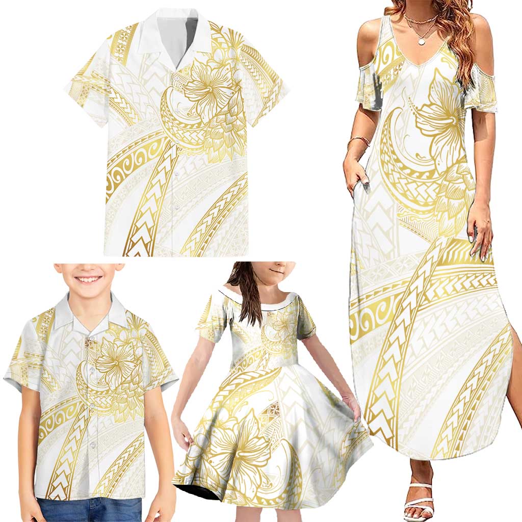 Samoa Lotu Tamaiti Gold Family Matching Summer Maxi Dress and Hawaiian Shirt Teuila Tatau LT7 - Polynesian Pride