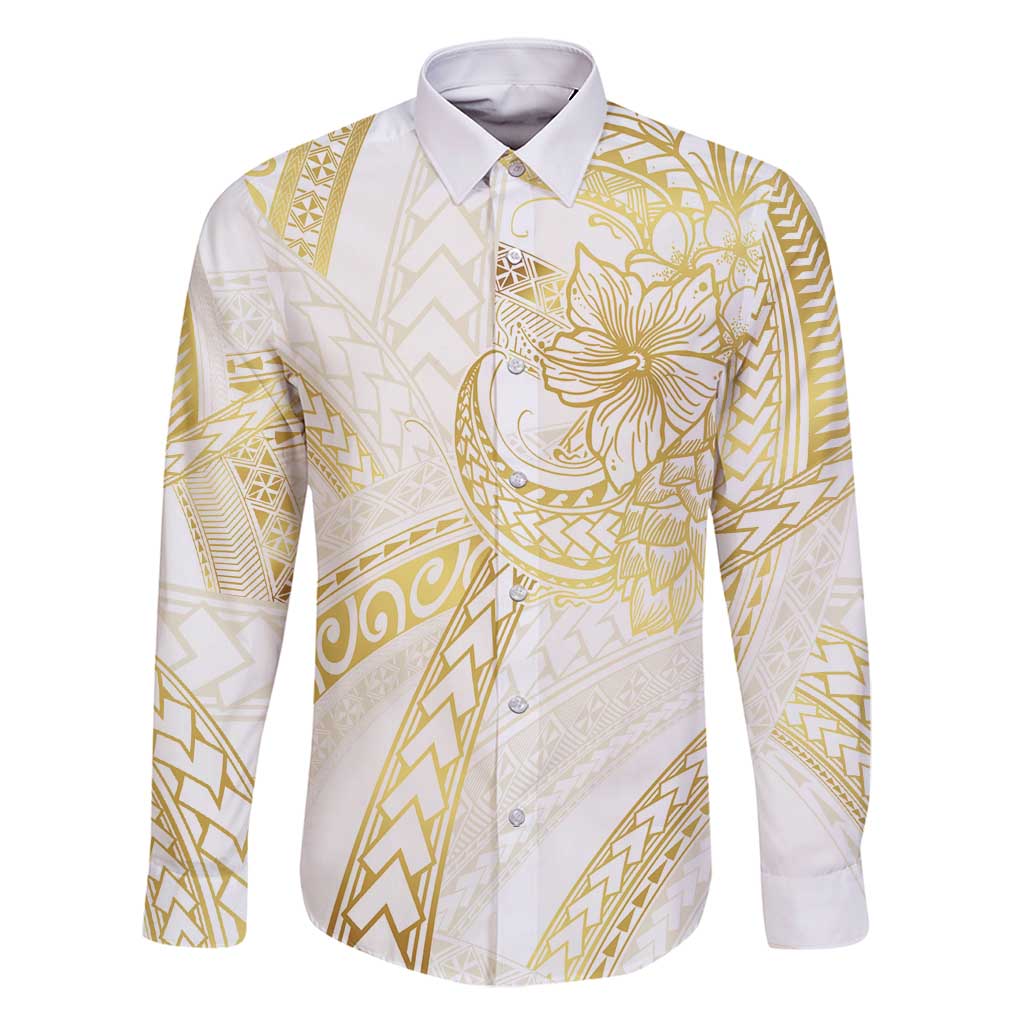 Samoa Lotu Tamaiti Gold Family Matching Tank Maxi Dress and Hawaiian Shirt Teuila Tatau LT7 Dad's Shirt - Long Sleeve Gold - Polynesian Pride