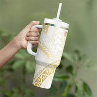 Samoa Lotu Tamaiti Gold Tumbler With Handle Teuila Tatau - Polynesian Pride
