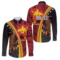 Papua New Guinea Independence Personalised Family Matching Short Sleeve Bodycon Dress and Hawaiian Shirt PNG Bagi and Lime Pot LT7 Dad's Shirt - Long Sleeve Black - Polynesian Pride