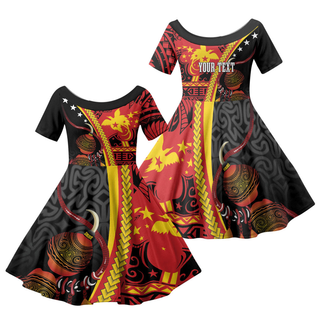 Papua New Guinea Independence Personalised Family Matching Short Sleeve Bodycon Dress and Hawaiian Shirt PNG Bagi and Lime Pot LT7 Daughter's Dress Black - Polynesian Pride